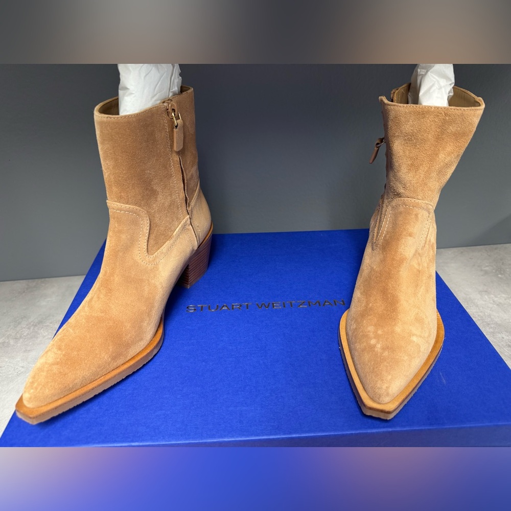 NIB- Stuart Weitzman Tate Tan Suede Ankle Booties - Picture 2 of 8